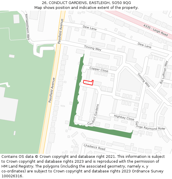 26, CONDUCT GARDENS, EASTLEIGH, SO50 9QG: Location map and indicative extent of plot