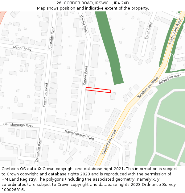 26, CORDER ROAD, IPSWICH, IP4 2XD: Location map and indicative extent of plot