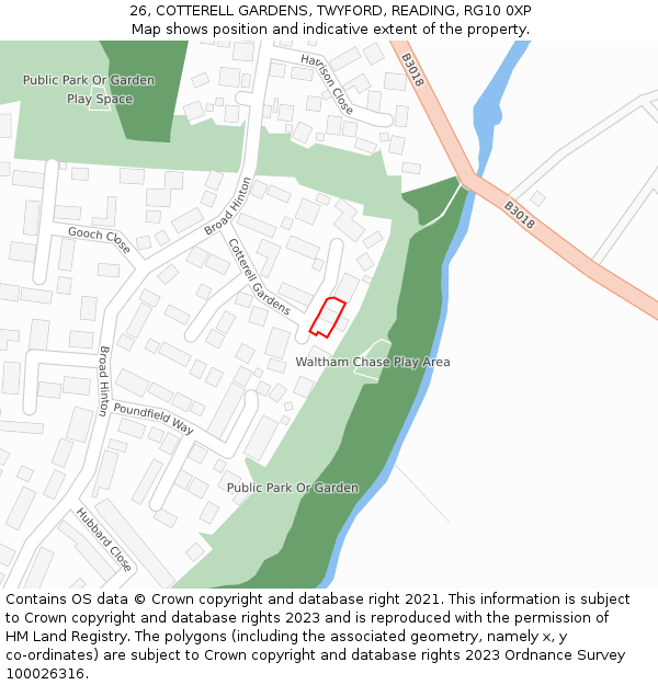 26, COTTERELL GARDENS, TWYFORD, READING, RG10 0XP: Location map and indicative extent of plot