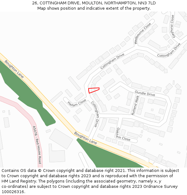 26, COTTINGHAM DRIVE, MOULTON, NORTHAMPTON, NN3 7LD: Location map and indicative extent of plot