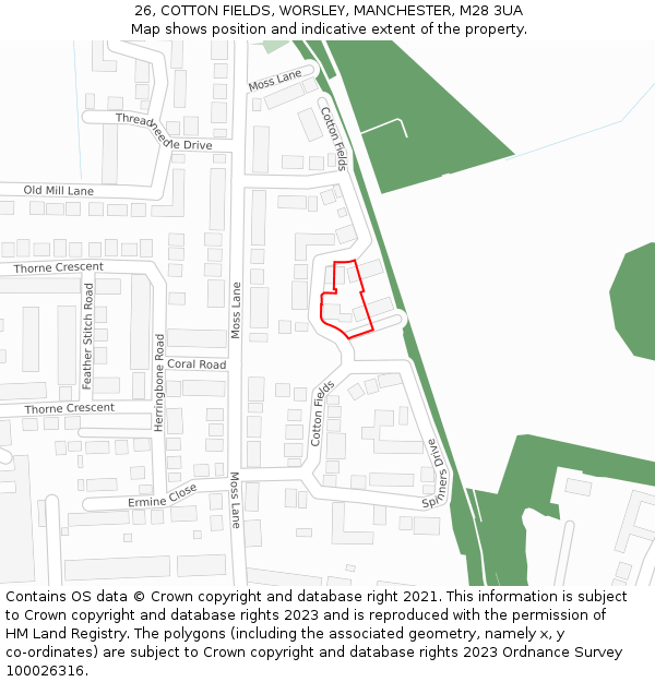 26, COTTON FIELDS, WORSLEY, MANCHESTER, M28 3UA: Location map and indicative extent of plot
