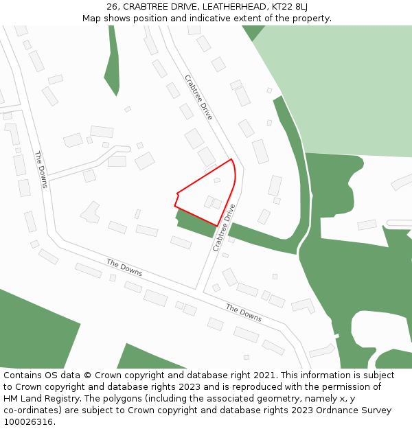 26, CRABTREE DRIVE, LEATHERHEAD, KT22 8LJ: Location map and indicative extent of plot