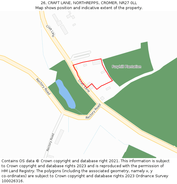 26, CRAFT LANE, NORTHREPPS, CROMER, NR27 0LL: Location map and indicative extent of plot