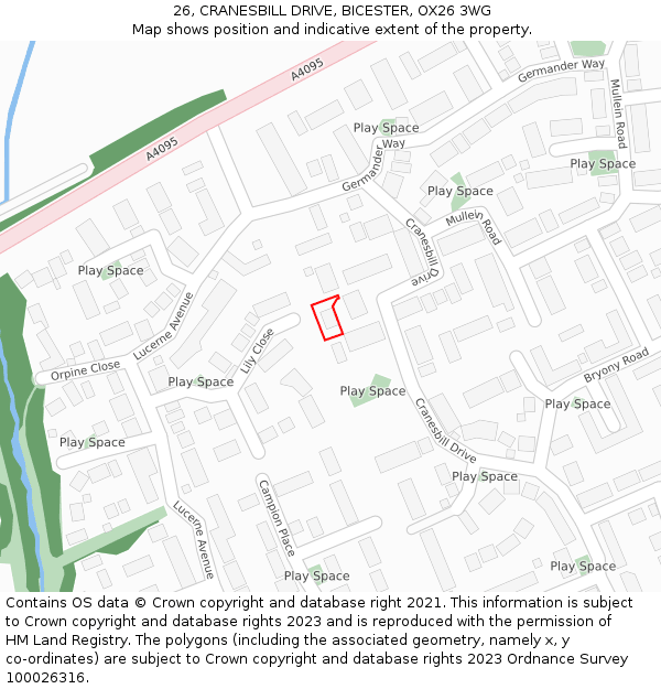 26, CRANESBILL DRIVE, BICESTER, OX26 3WG: Location map and indicative extent of plot