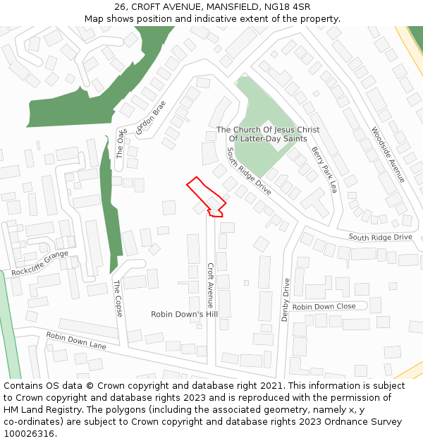 26, CROFT AVENUE, MANSFIELD, NG18 4SR: Location map and indicative extent of plot