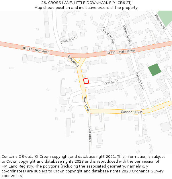 26, CROSS LANE, LITTLE DOWNHAM, ELY, CB6 2TJ: Location map and indicative extent of plot