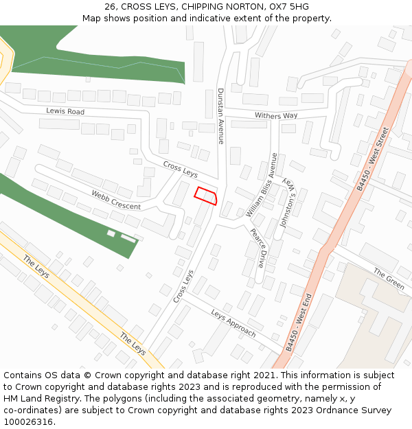 26, CROSS LEYS, CHIPPING NORTON, OX7 5HG: Location map and indicative extent of plot