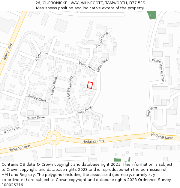 26, CUPRONICKEL WAY, WILNECOTE, TAMWORTH, B77 5FS: Location map and indicative extent of plot