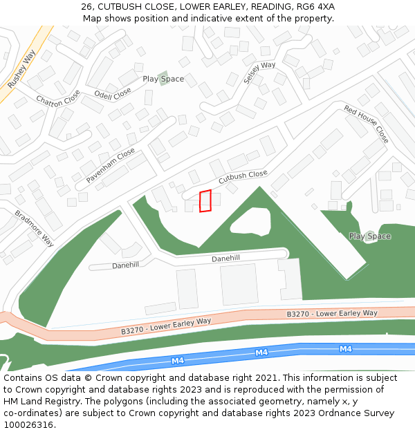 26, CUTBUSH CLOSE, LOWER EARLEY, READING, RG6 4XA: Location map and indicative extent of plot