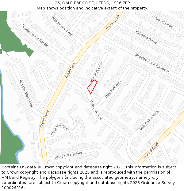 26, DALE PARK RISE, LEEDS, LS16 7PP: Location map and indicative extent of plot