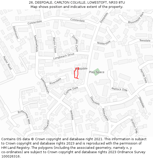 26, DEEPDALE, CARLTON COLVILLE, LOWESTOFT, NR33 8TU: Location map and indicative extent of plot