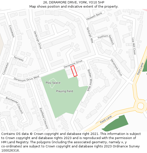 26, DERAMORE DRIVE, YORK, YO10 5HP: Location map and indicative extent of plot