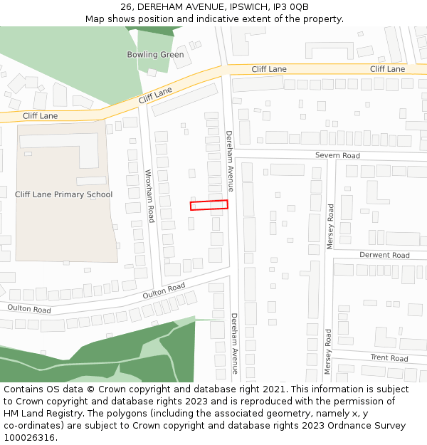 26, DEREHAM AVENUE, IPSWICH, IP3 0QB: Location map and indicative extent of plot