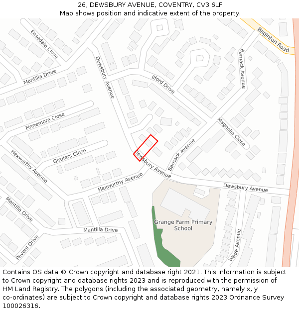 26, DEWSBURY AVENUE, COVENTRY, CV3 6LF: Location map and indicative extent of plot