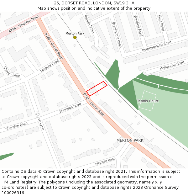 26, DORSET ROAD, LONDON, SW19 3HA: Location map and indicative extent of plot