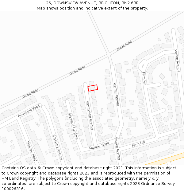 26, DOWNSVIEW AVENUE, BRIGHTON, BN2 6BP: Location map and indicative extent of plot