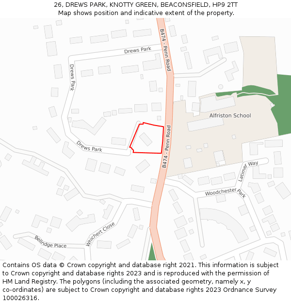 26, DREWS PARK, KNOTTY GREEN, BEACONSFIELD, HP9 2TT: Location map and indicative extent of plot