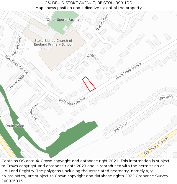 26, DRUID STOKE AVENUE, BRISTOL, BS9 1DD: Location map and indicative extent of plot