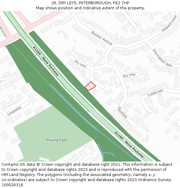 26, DRY LEYS, PETERBOROUGH, PE2 7HP: Location map and indicative extent of plot