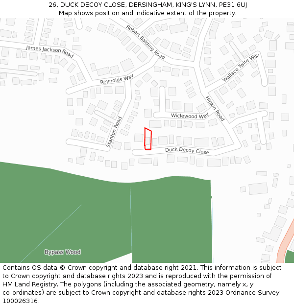 26, DUCK DECOY CLOSE, DERSINGHAM, KING'S LYNN, PE31 6UJ: Location map and indicative extent of plot
