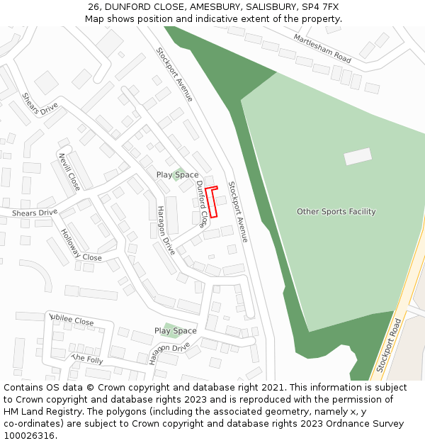 26, DUNFORD CLOSE, AMESBURY, SALISBURY, SP4 7FX: Location map and indicative extent of plot