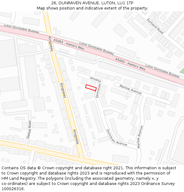 26, DUNRAVEN AVENUE, LUTON, LU1 1TP: Location map and indicative extent of plot