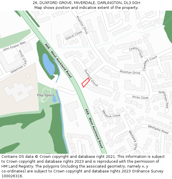 26, DUXFORD GROVE, FAVERDALE, DARLINGTON, DL3 0GH: Location map and indicative extent of plot