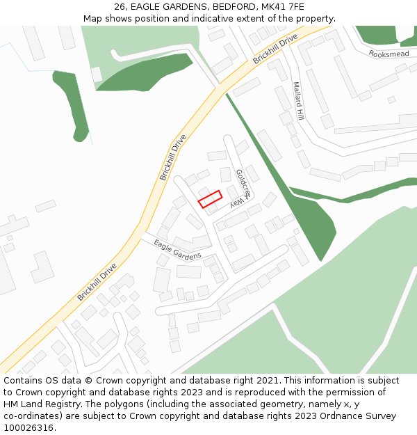 26, EAGLE GARDENS, BEDFORD, MK41 7FE: Location map and indicative extent of plot
