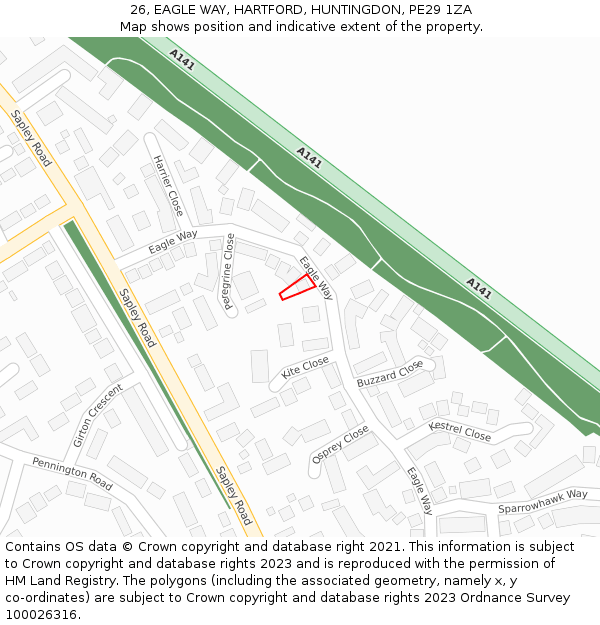 26, EAGLE WAY, HARTFORD, HUNTINGDON, PE29 1ZA: Location map and indicative extent of plot