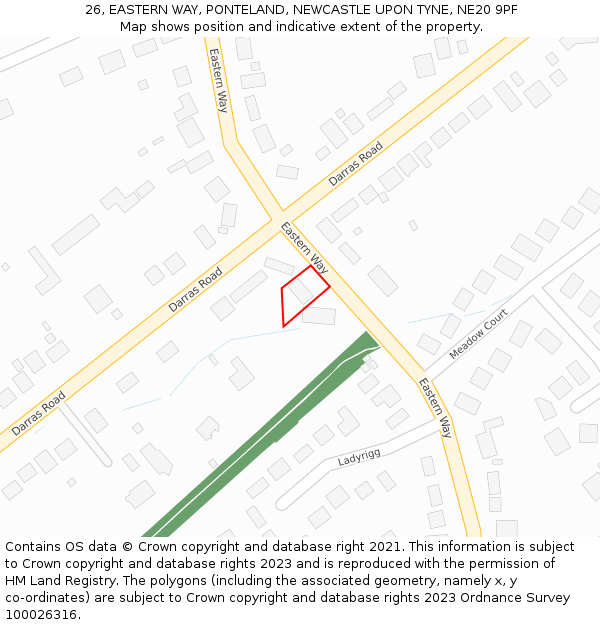 26, EASTERN WAY, PONTELAND, NEWCASTLE UPON TYNE, NE20 9PF: Location map and indicative extent of plot