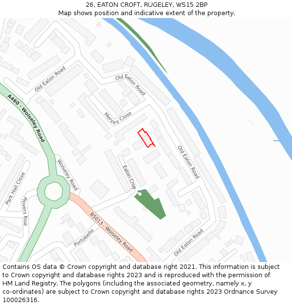 26, EATON CROFT, RUGELEY, WS15 2BP: Location map and indicative extent of plot