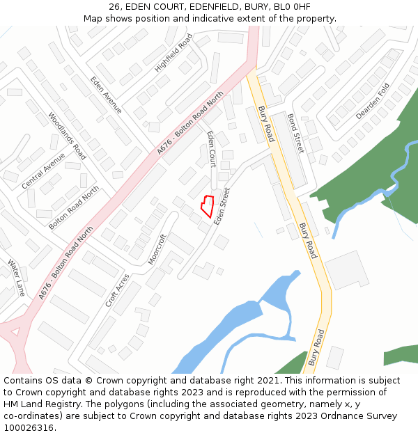 26, EDEN COURT, EDENFIELD, BURY, BL0 0HF: Location map and indicative extent of plot