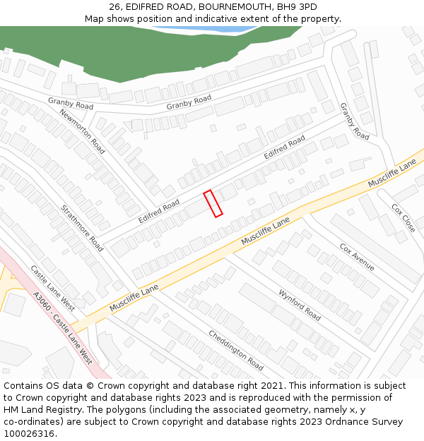 26, EDIFRED ROAD, BOURNEMOUTH, BH9 3PD: Location map and indicative extent of plot