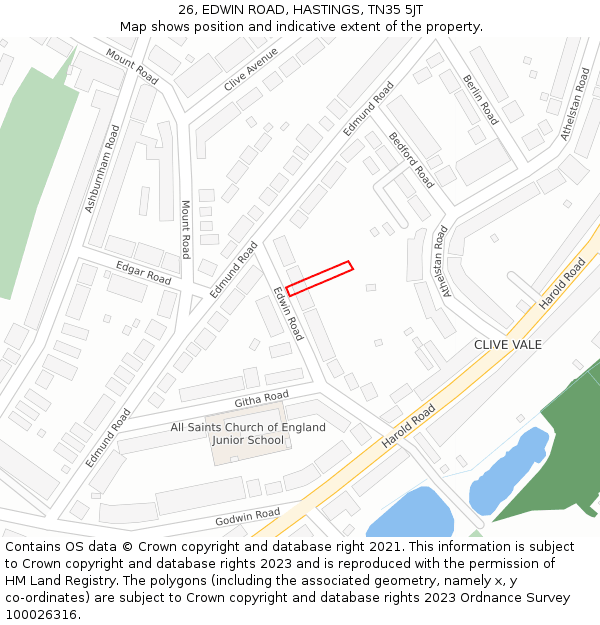 26, EDWIN ROAD, HASTINGS, TN35 5JT: Location map and indicative extent of plot