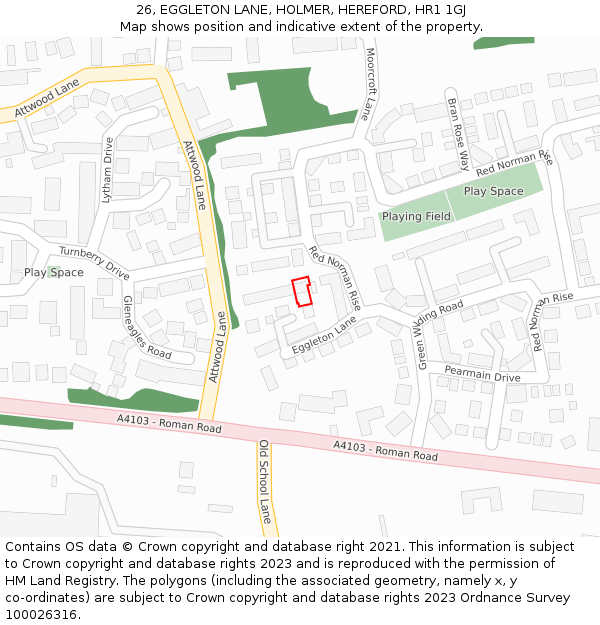 26, EGGLETON LANE, HOLMER, HEREFORD, HR1 1GJ: Location map and indicative extent of plot