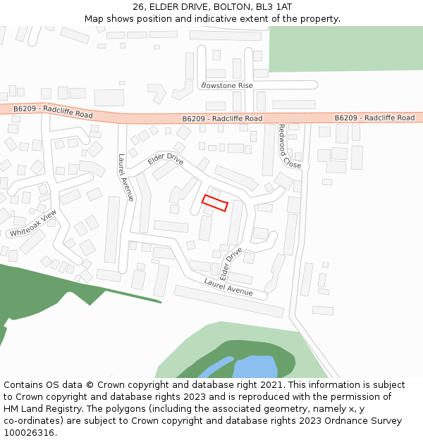 26, ELDER DRIVE, BOLTON, BL3 1AT: Location map and indicative extent of plot