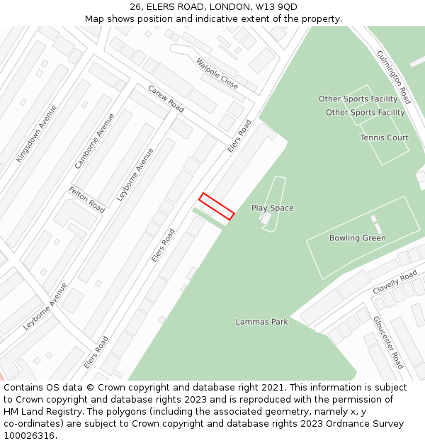26, ELERS ROAD, LONDON, W13 9QD: Location map and indicative extent of plot