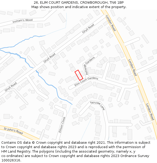 26, ELIM COURT GARDENS, CROWBOROUGH, TN6 1BP: Location map and indicative extent of plot
