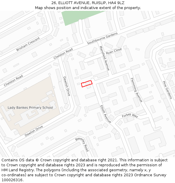 26, ELLIOTT AVENUE, RUISLIP, HA4 9LZ: Location map and indicative extent of plot