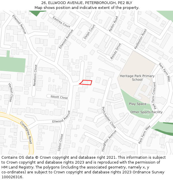 26, ELLWOOD AVENUE, PETERBOROUGH, PE2 8LY: Location map and indicative extent of plot