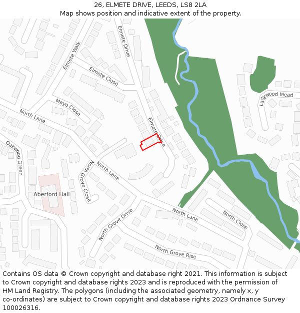 26, ELMETE DRIVE, LEEDS, LS8 2LA: Location map and indicative extent of plot