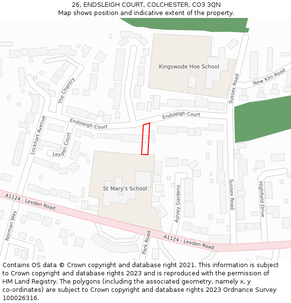 26, ENDSLEIGH COURT, COLCHESTER, CO3 3QN: Location map and indicative extent of plot