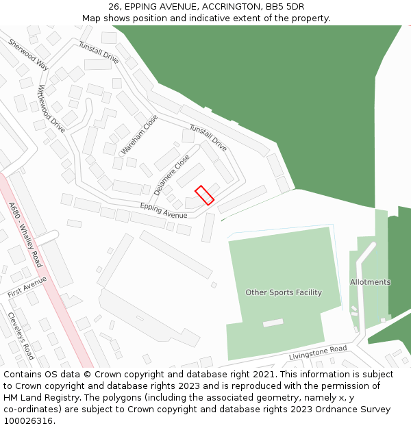 26, EPPING AVENUE, ACCRINGTON, BB5 5DR: Location map and indicative extent of plot