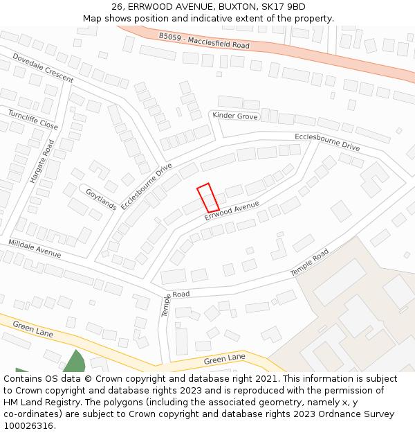 26, ERRWOOD AVENUE, BUXTON, SK17 9BD: Location map and indicative extent of plot