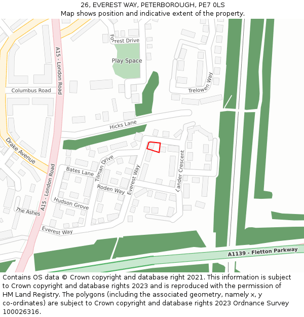 26, EVEREST WAY, PETERBOROUGH, PE7 0LS: Location map and indicative extent of plot