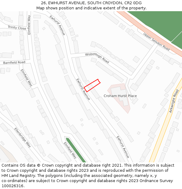 26, EWHURST AVENUE, SOUTH CROYDON, CR2 0DG: Location map and indicative extent of plot