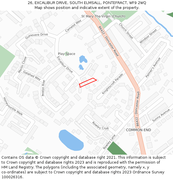 26, EXCALIBUR DRIVE, SOUTH ELMSALL, PONTEFRACT, WF9 2WQ: Location map and indicative extent of plot
