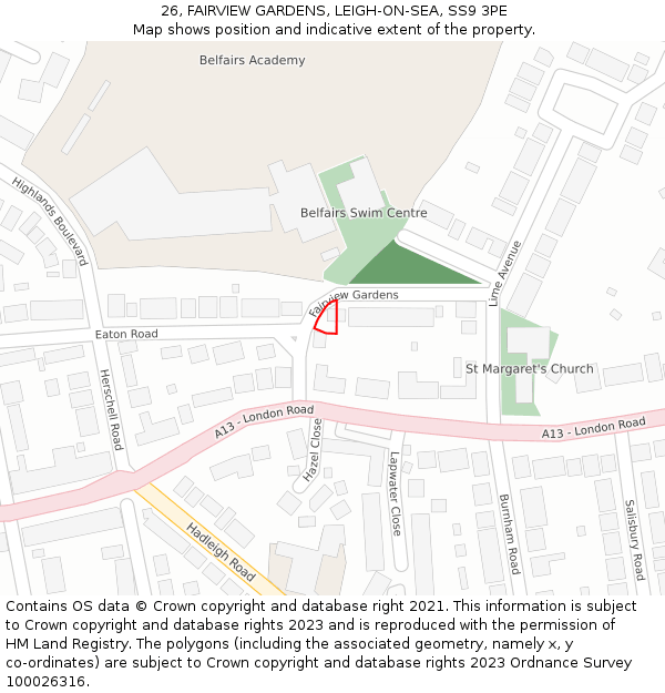26, FAIRVIEW GARDENS, LEIGH-ON-SEA, SS9 3PE: Location map and indicative extent of plot