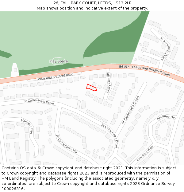 26, FALL PARK COURT, LEEDS, LS13 2LP: Location map and indicative extent of plot