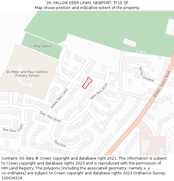 26, FALLOW DEER LAWN, NEWPORT, TF10 7JF: Location map and indicative extent of plot